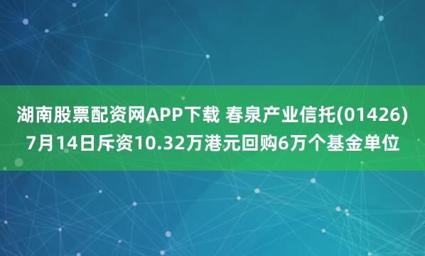湖南股票配资网APP下载 春泉产业信托(01426)7月14日斥资10.32万港元回购6万个基金单位
