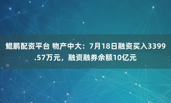 鲲鹏配资平台 物产中大：7月18日融资买入3399.57万元，融资融券余额10亿元