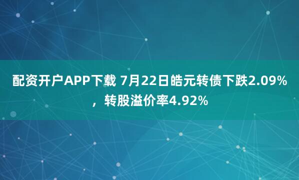 配资开户APP下载 7月22日皓元转债下跌2.09%，转股溢价率4.92%